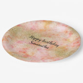 Peachy Pink Watercolor Gold Imitate Glitzer Pappteller (Schrägansicht)