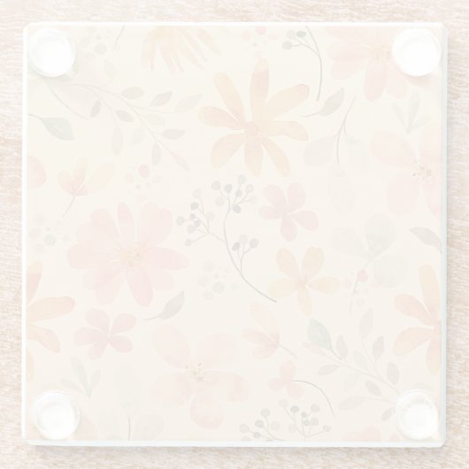 Peachy - rosa goldfarbene Blumenmuster Glasuntersetzer (Rückseite)