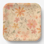 Peachy - rosa goldfarbene Blumenmuster Pappteller (Vorderseite)