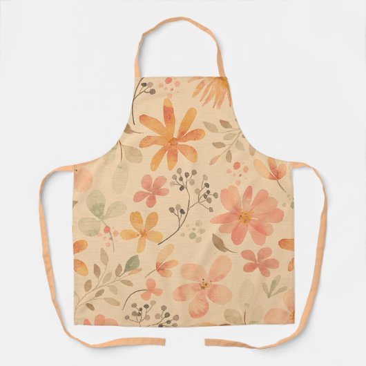 Peachy - rosa goldfarbene Blumenmuster Schürze (Vorderseite)