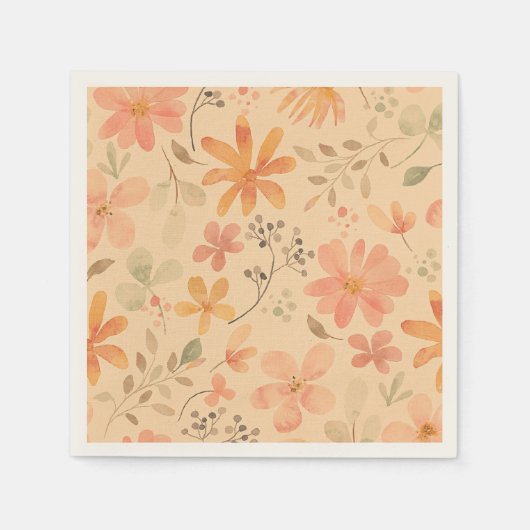 Peachy - rosa goldfarbene Blumenmuster Serviette (Vorderseite)