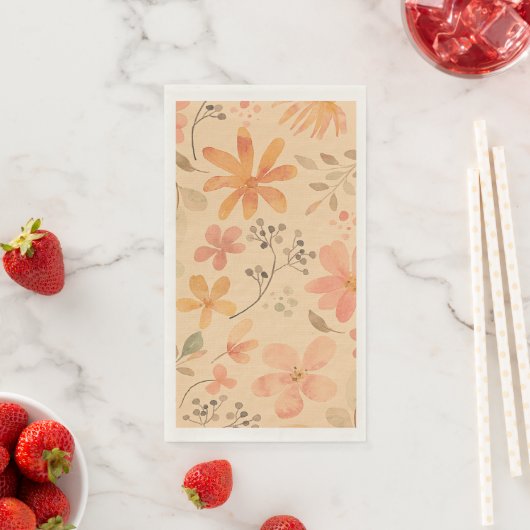 Peachy - rosa goldfarbene Blumenmuster Serviette (Beispiel)