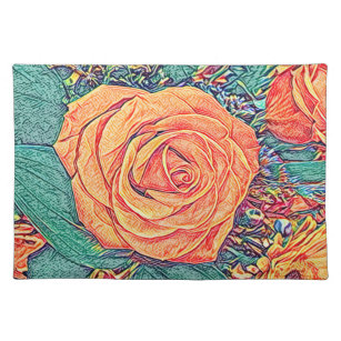 Peachy Rose Aquarell und Bleistift Kunst Stofftischset