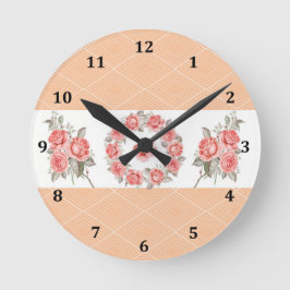 Peachy Rose & Square Design Runde Wanduhr