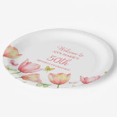 Peachy Watercolor Tulips Floral  Pappteller (Schrägansicht)