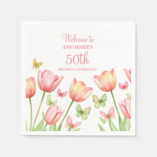 Peachy Watercolor Tulips Floral Serviette (Vorderseite)