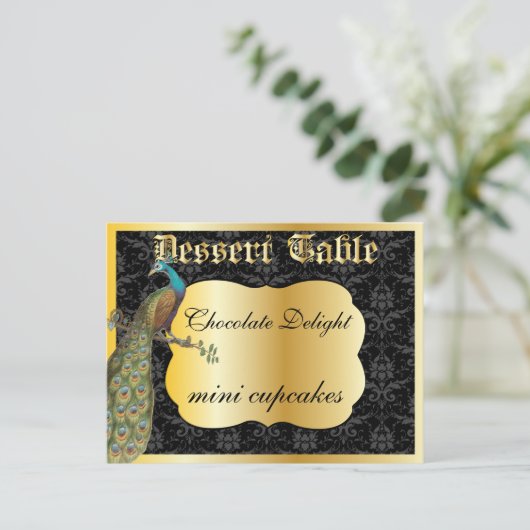 Peackcock Gold Dessert oder Candy Buffet Tafelschi Postkarte (Stehend Vorderseite)