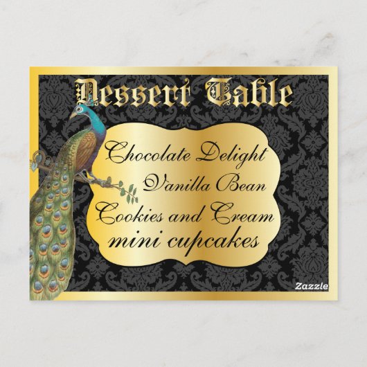 Peackcock Gold Dessert or Candy Buffet Table Sign Postkarte (Rückseite)