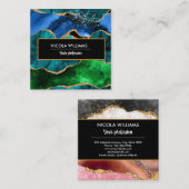 Peacock Agate, Blue and Green Glitzer Quadratische Visitenkarte (Vorne/Hinten)