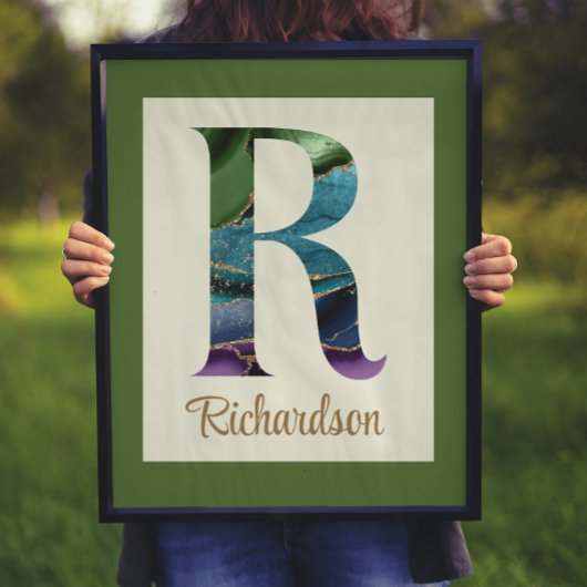 Peacock Agate Letter R Personalisiertes Poster
