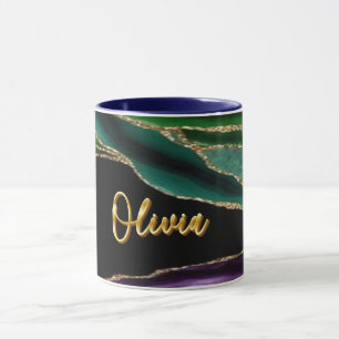 Peacock Agate Texture 06 Golden 3D Text Custom Tas Tasse