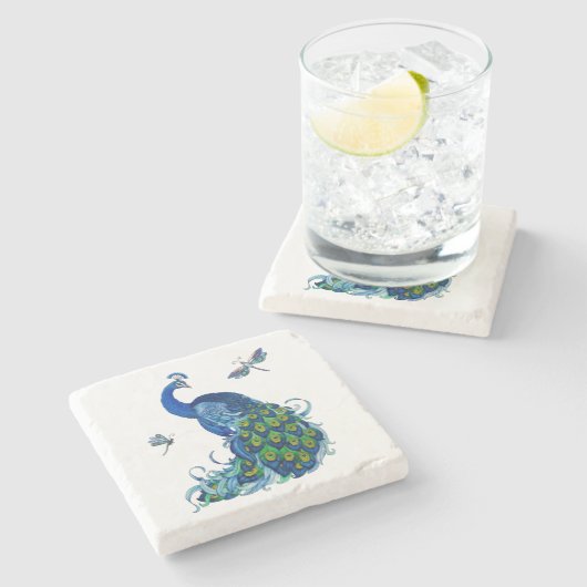 Peacock and Draquelly Design Set Steinuntersetzer (Seitenansicht)