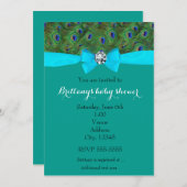 Peacock Animal Print Aquamarin Türkis Bow Einladun Einladung (Vorne/Hinten)