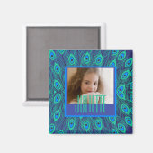 Peacock Aquamarin & Blue Feathers Custom Text & Fo Magnet (Vorderseite/Rückseite)
