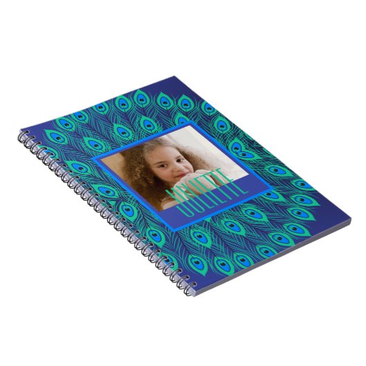 Peacock Aquamarin & Blue Feathers Custom Text & Fo Notizblock (Rechte Seite)