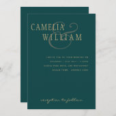 Peacock Aquamarin Green Gold Ampere und Hochzeitse Einladung (Vorne/Hinten)