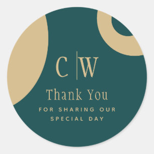 Peacock Aquamarin Green Gold Wedding Vielen Dank f Runder Aufkleber