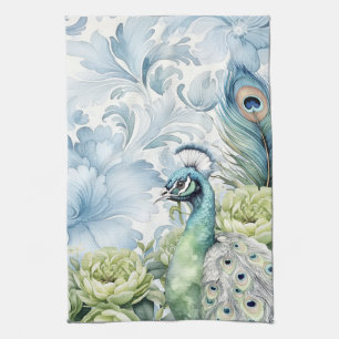 Peacock Aquamarin & Sage Feathers floral Geschirrtuch
