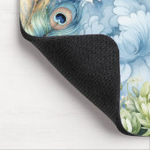 Peacock Aquamarin & Sage Feathers Personalisiert Mousepad (Ecke)