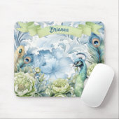 Peacock Aquamarin & Sage Feathers Personalisiert Mousepad (Mit Mouse)