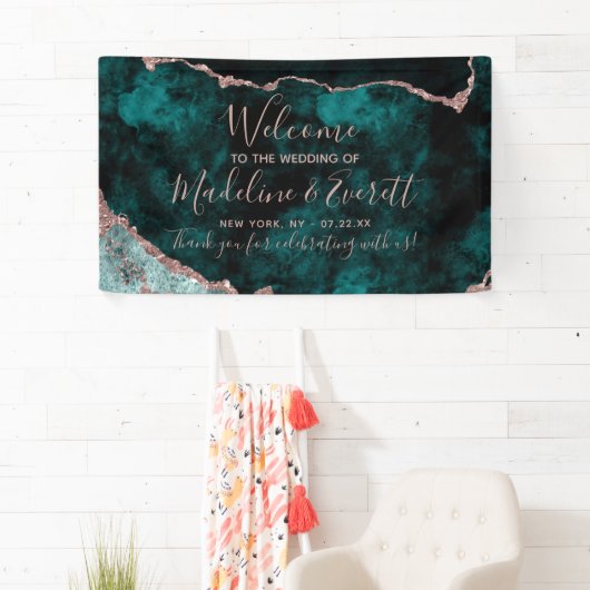 Peacock Aquamariner grüner Marmor Agate Hochzeit B Banner (Insitu)