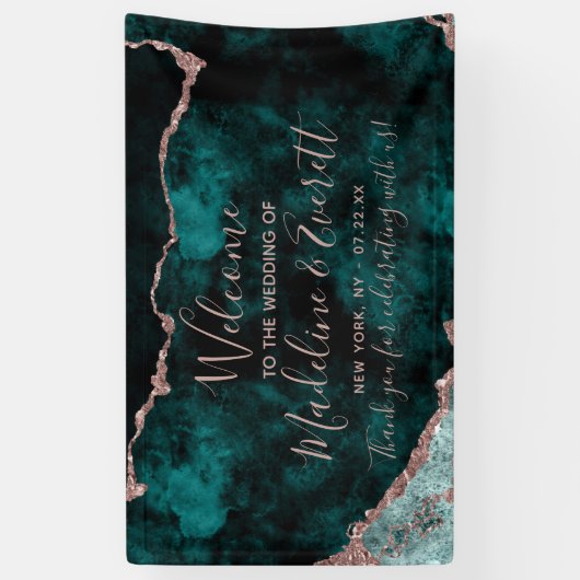 Peacock Aquamariner grüner Marmor Agate Hochzeit B Banner (Vertikal)