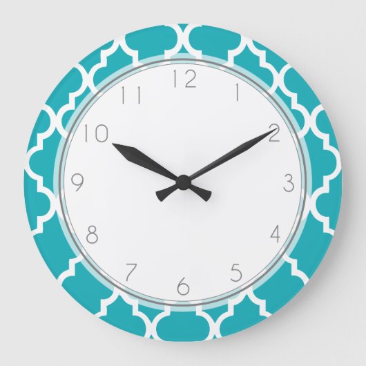 Peacock Aquamarines Quatrefolienmuster Große Wanduhr (Vorderseite)