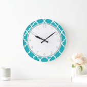 Peacock Aquamarines Quatrefolienmuster Große Wanduhr (Zuhause)