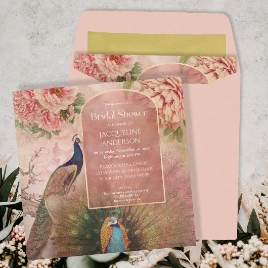 Peacock Arch Blush Pink Peony Blume Brautparty Einladung