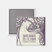 Peacock art Deko Violett und Elfenbein Save the Da Magnet (Vorderseite/Rückseite)