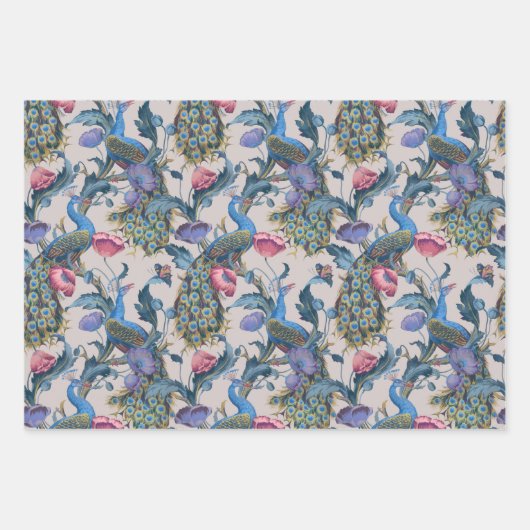 Peacock Art Nouveau Floral Pattern Geschenkpapier Set (Vorderseite 3)