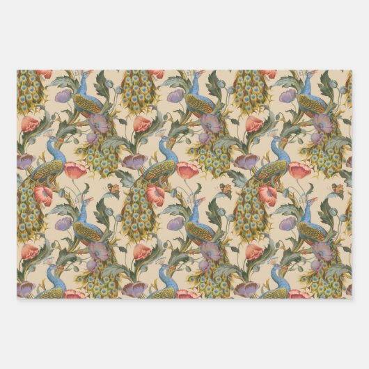 Peacock Art Nouveau Floral Pattern Geschenkpapier Set (Vorderseite 2)