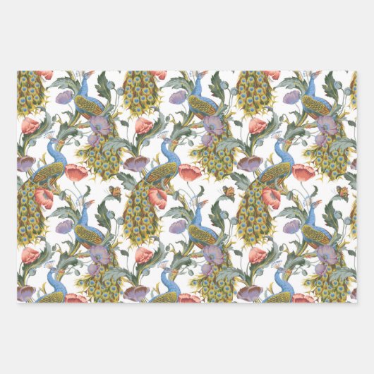 Peacock Art Nouveau Floral Pattern Geschenkpapier Set (Vorderseite)