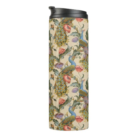 Peacock Art Nouveau Floral Pattern Thermosbecher (Nach rechts gedreht)