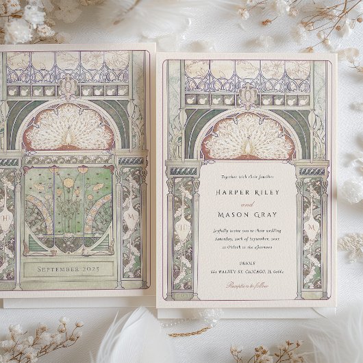 Peacock Art Nouveau Wedding Einladung