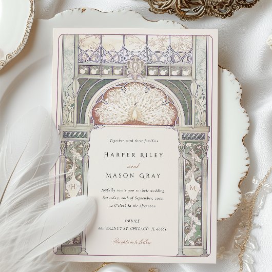 Peacock Art Nouveau Wedding Einladung