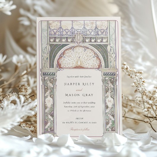 Peacock Art Nouveau Wedding Einladung