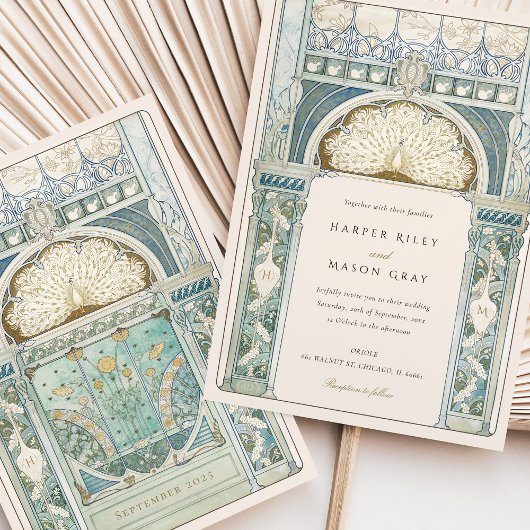 Peacock Art Nouveau Wedding Einladung