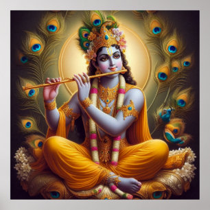 Peacock Aura Krishna Flute Weinkultur und Erde Poster