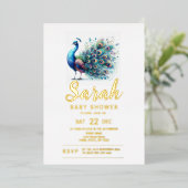 Peacock Baby Dusche Folieneinladung (Stehend vorne)