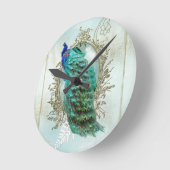 peacock beautiful turquoise vintage shabby bird runde wanduhr (Winkel)