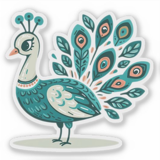 Peacock bird Custom-Cut Vinyl Sticker (Vorderseite)