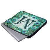 Peacock Bird Feather Aquamarin Monogram 15" Laptop Laptopschutzhülle (Vorne Knopf)