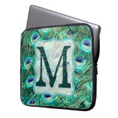 Peacock Bird Feather Aquamarin Monogram 15" Laptop Laptopschutzhülle (Vorderseite Links)