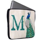 Peacock Bird Feather Aquamarin Monogram 15" Laptop Laptopschutzhülle (Vorne Rechts)