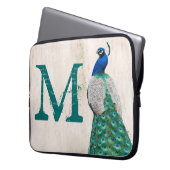 Peacock Bird Feather Aquamarin Monogram 15" Laptop Laptopschutzhülle (Vorderseite Links)
