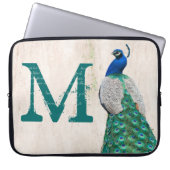 Peacock Bird Feather Aquamarin Monogram 15" Laptop Laptopschutzhülle (Vorderseite)
