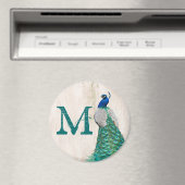 Peacock Bird Feather Aquamarin Monogram Initial Ma Magnet (In Situ (Geschirrspüler))