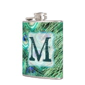 Peacock Bird Feather Aquamarin Monogram Whiskey Fl Flachmann (Links)