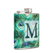Peacock Bird Feather Aquamarin Monogram Whiskey Fl Flachmann (Rechts)